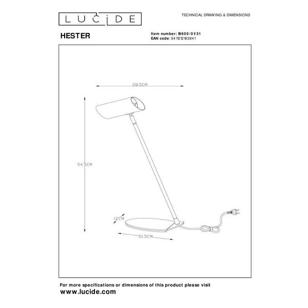 HESTER Desk Lamp LED GU10 excl H53cm White