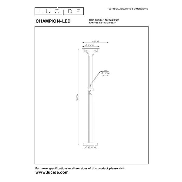 CHAMPION-LED  Reading Lamp 20W+4W H180cm 1600+320L