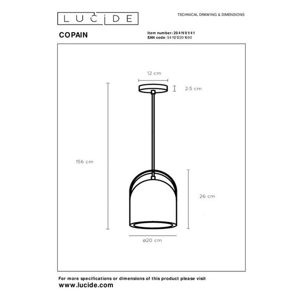 COPAIN Pendant E27 Concreet H26cm Taupe