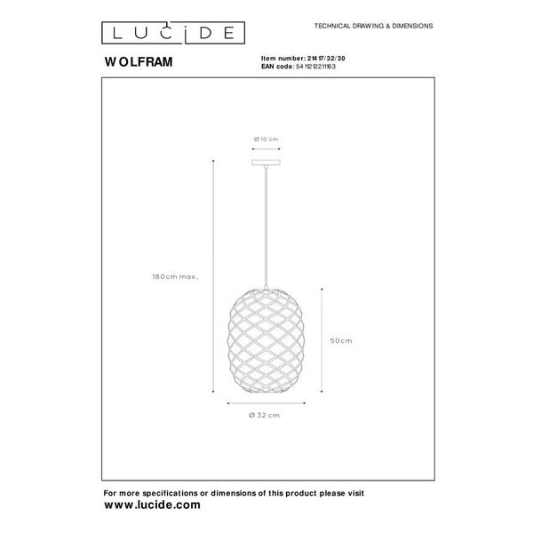 WOLFRAM Pendant  E27 Ø 32cm Black