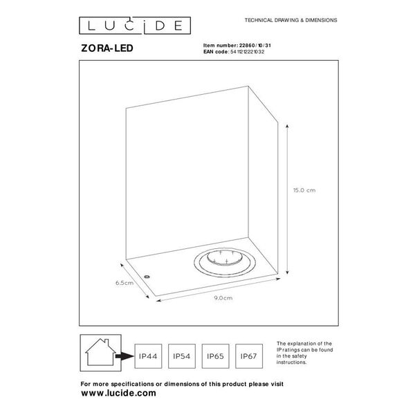 ZORA-LED Wall Light 2xGU10/5W L9 W6.5 H15cm White