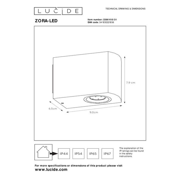 ZORA-LED Wall Light GU10/5W L9 W6.5 H8cm White