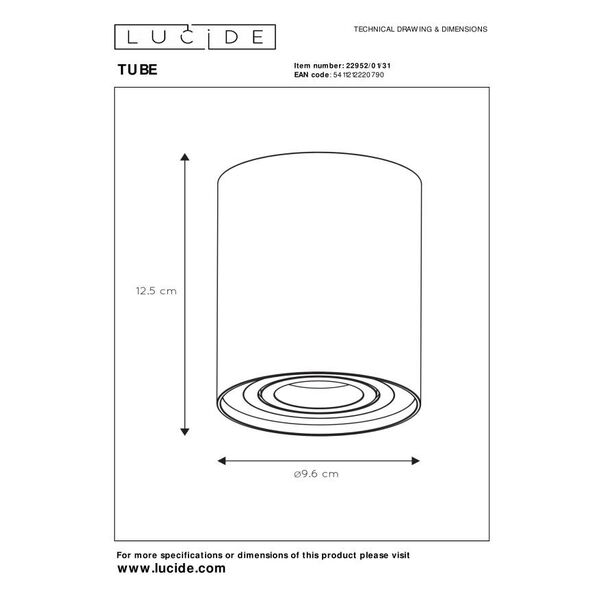 TUBE Spot Round GU10 D9.6 H12.5cm White