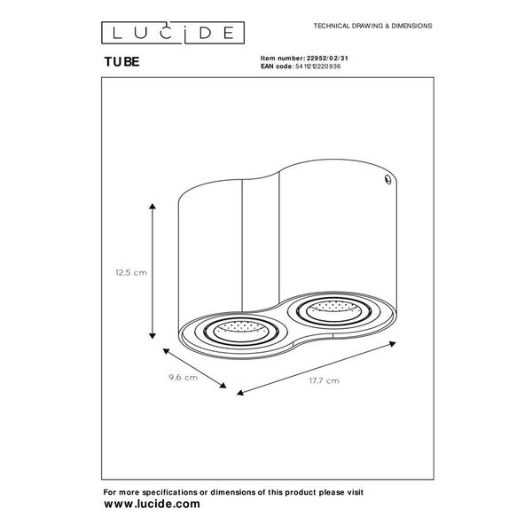 TUBE Spot 2xGU10 excl Round  White