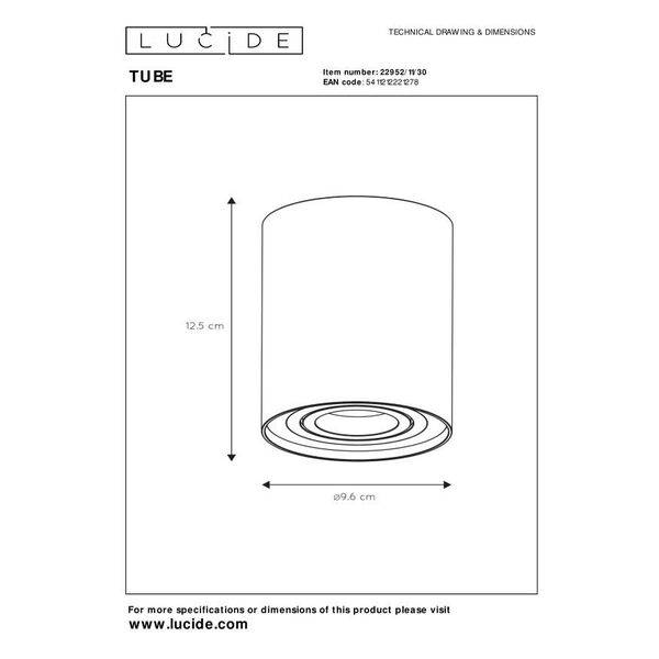 TUBE Spot Round GU10 D9.6 H12.5cm Black