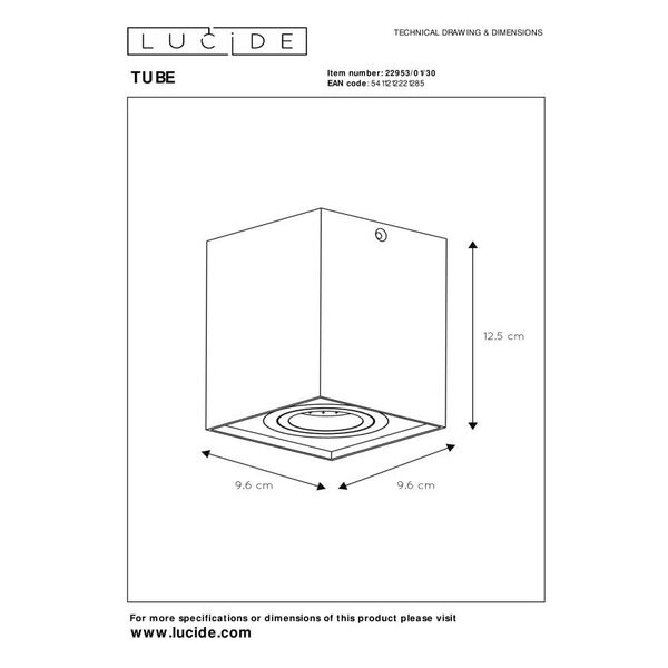 TUBE Spot GU10 built upSquare 9.6/9.6/12.5cm Black