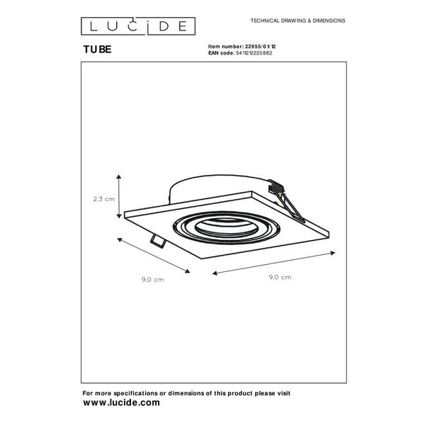 TUBE Spot Square D9.2cm GU10 excl Alu