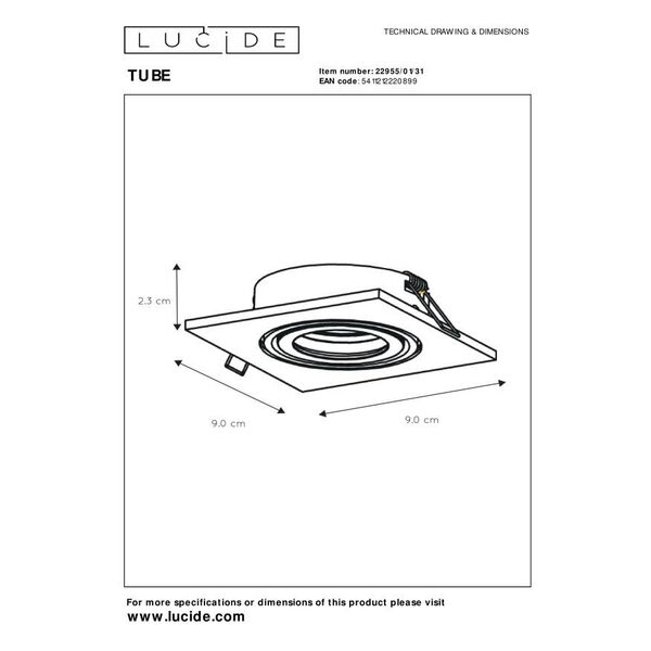 TUBE Spot Square D9.2cm GU10 excl White