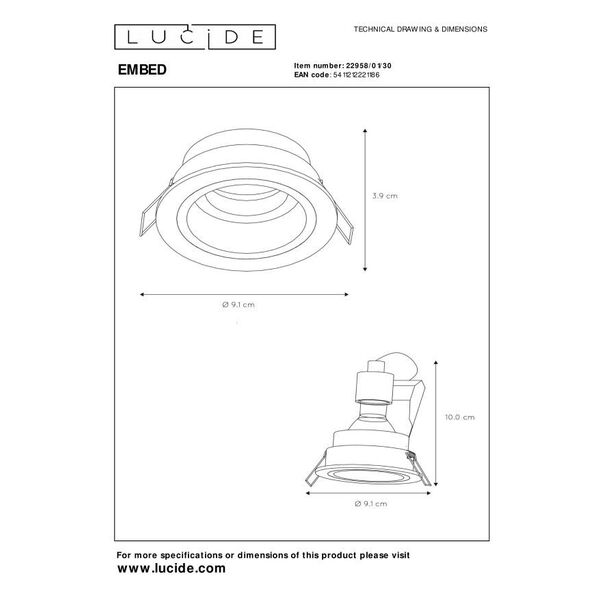 EMBED Downlight Round GU10 Ø9cm Black