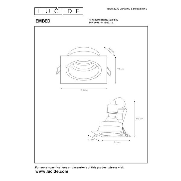EMBED Downlight Square GU10 Ø9cm Black