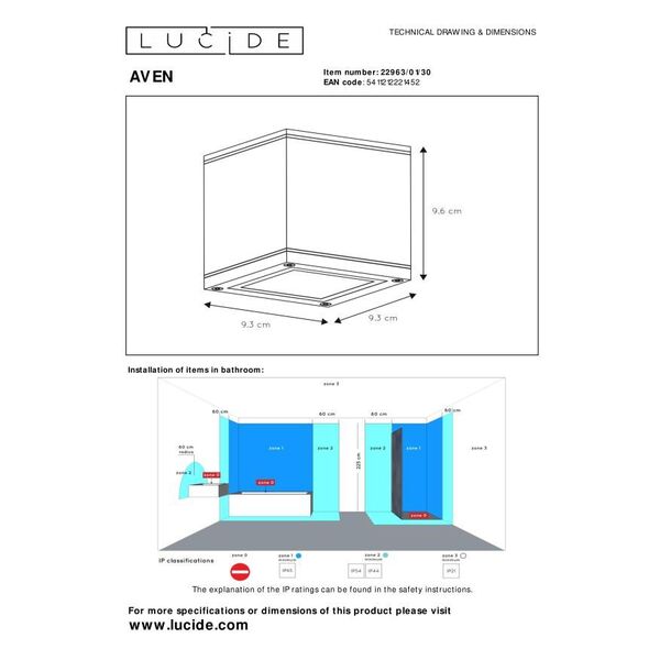 AVEN Ceiling spotlight Square Bathroom Gu10/50W  B