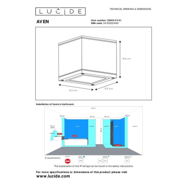 AVEN Ceiling spotlight Square Gu10/50W  White
