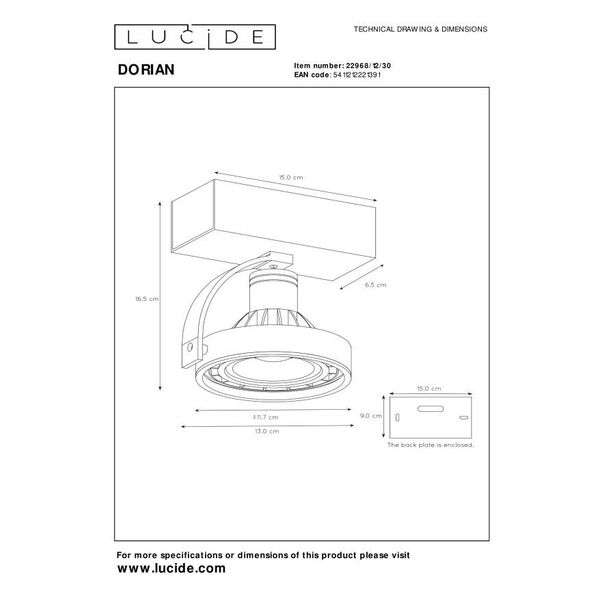 DORIAN Ceiling spotlight Dim-to-Warm GU10 12W Blac