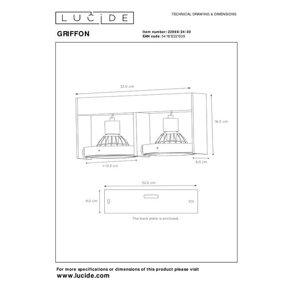 GRIFFON Ceiling spotlight Dim-to-warm 2xGU10 12W B