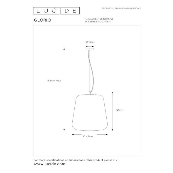 GLORIO Pendant E27 Ø45 H50cm Smokey