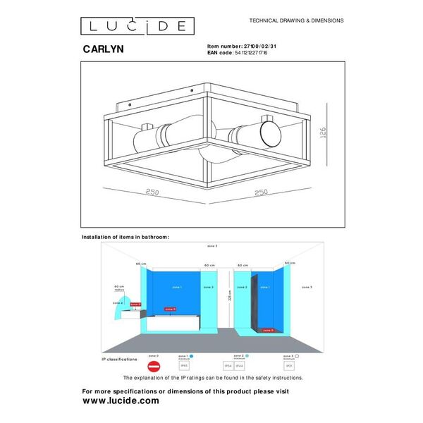 CARLYN Ceiling Light Bathroom 2x E14/6W White
