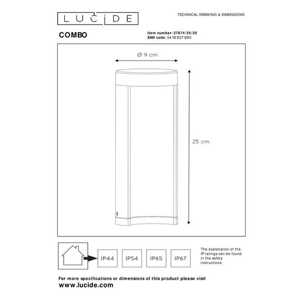 COMBO Post LED 7W IP54 3000K H25 D9cm Black