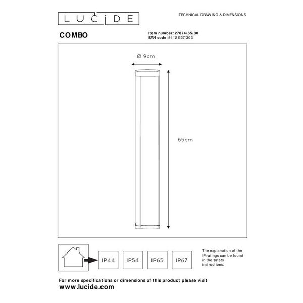 COMBO Post LED 7W IP54 3000K H65 D9cm Black