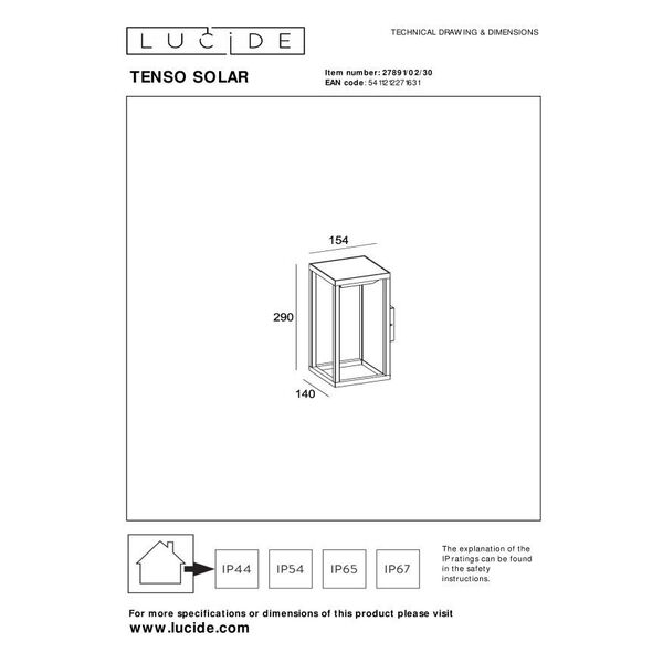 TENSO SOLAR Ceiling Light H29cm IP54 Anthracite