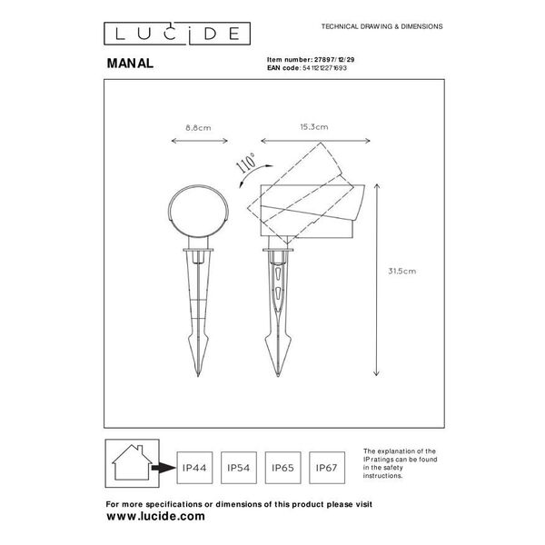 MANAL Garden Spot Light ground spike LED 12W Anth