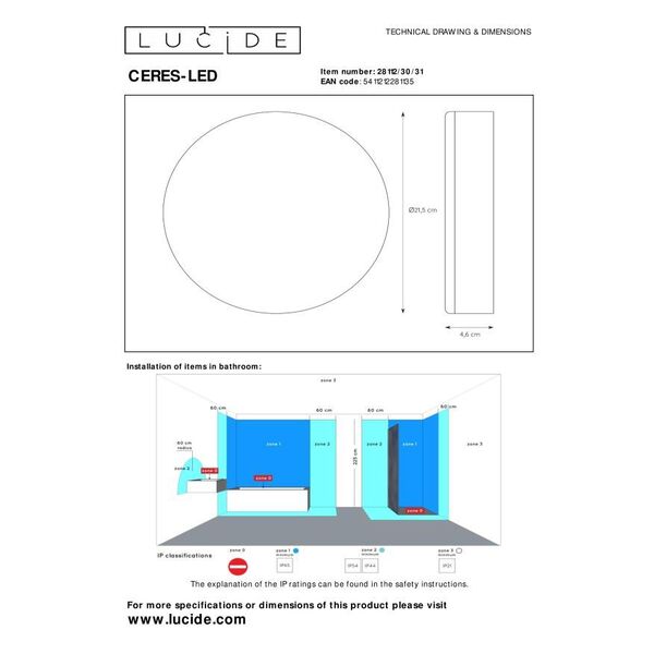 CERES Ceiling Light LED 30W Ø21.5cm White