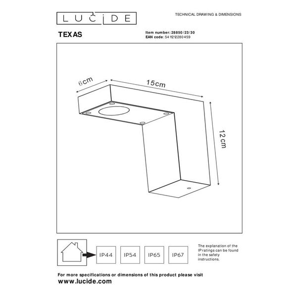 TEXAS Wall Light IP54 H12 L15 LED 6W Anthracite