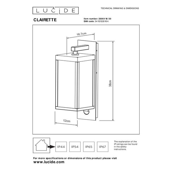 CLAIRETTE Wall Light LED 15W IP54 Anthracite
