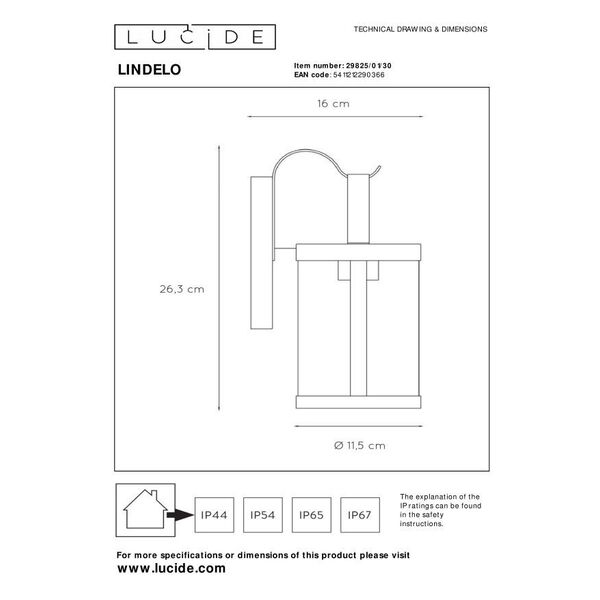 LINDELO Wall Light IP23 E27 H28cm Black