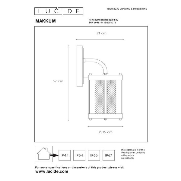 MAKKUM Wall Light IP23 E27 H38cm Black