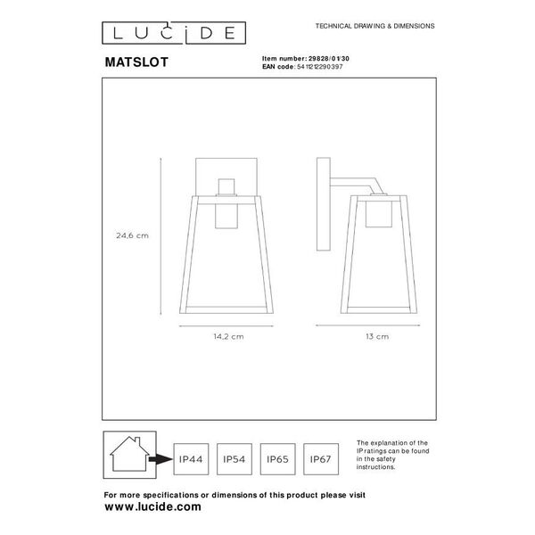 MATSLOT Wall Light IP23 E27 H25cm Black