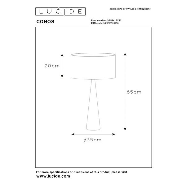 CONOS Table Lamp E27 H65 D35cm Wood/Shade Brown