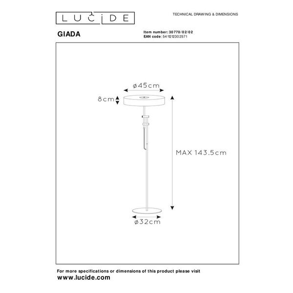 GIADA Floorlamp 2x E27 /40W Matt Black/Satin Bras
