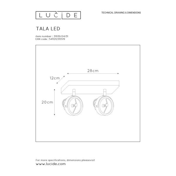 TALA LED Spot 2xG53/AR111-12W 600LM 2700K White