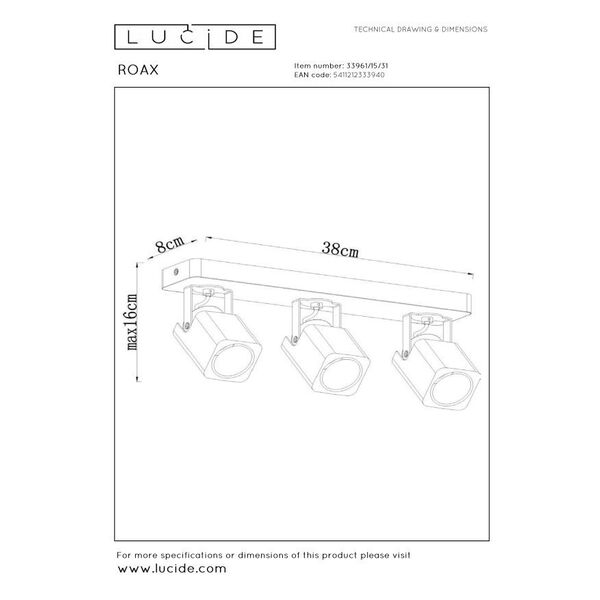 ROAX Spot LED 3xGU10/5W incl Dimmable 320LM