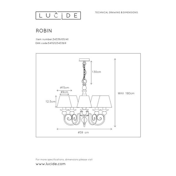ROBIN Chandelier 5xE14 Ø57cm Shade Linen/Taupe