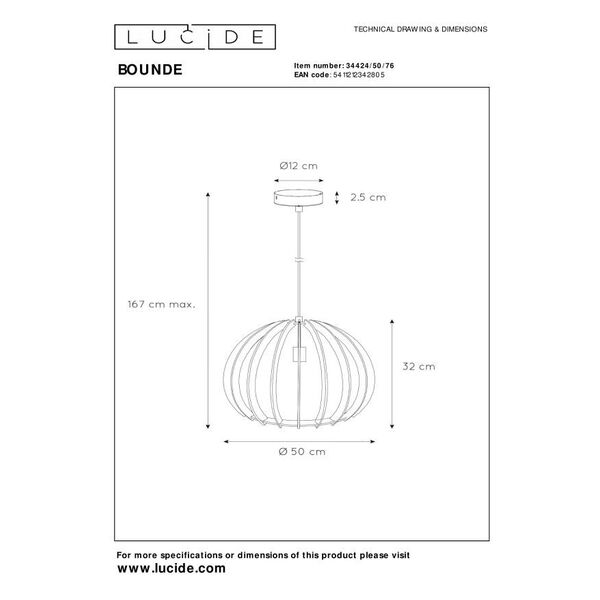 BOUNDE Pendant E27 D50 H37cm Light Wood
