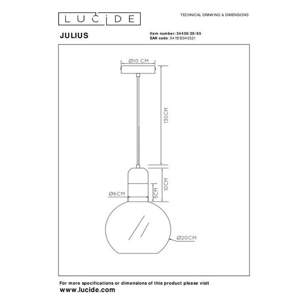 JULIUS Pendant 1x E27 Ø 20cm Smoke Glass