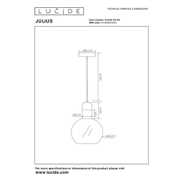 JULIUS Pendant 1x E27 Ø 40cm Smoke Glass