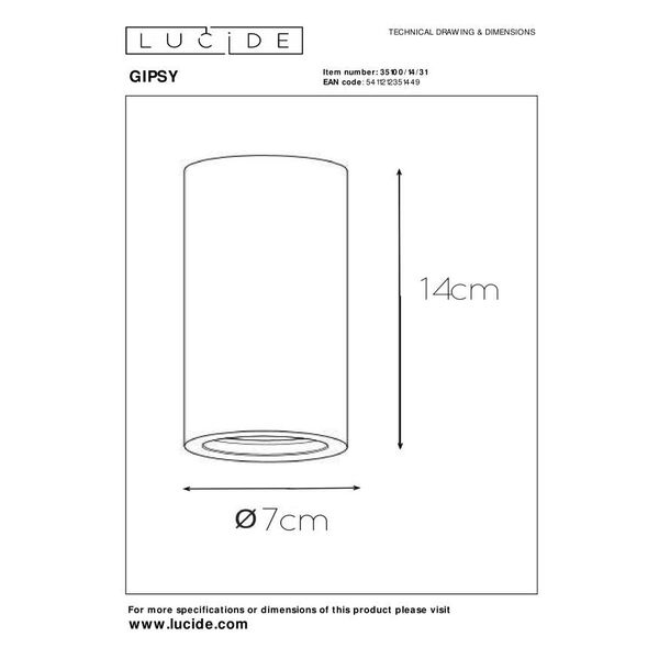 GIPSY Ceiling Light Round GU10 H14cm White