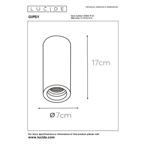 GIPSY Ceiling Light Round GU10 H17cm White