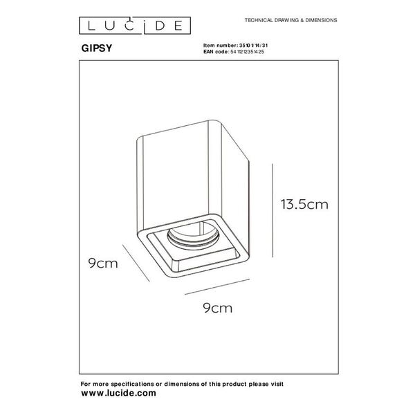 GIPSY Ceiling Light Square GU10L9 W9 H14cm White