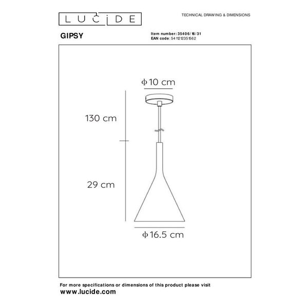 GIPSY Pendant  E27 Ø16cm H29cm White