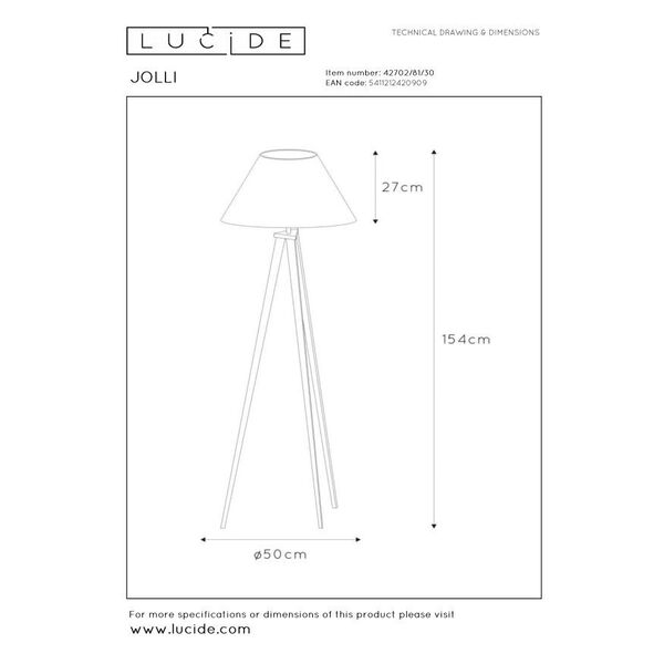 JOLLI Floor Lamp E27 D50 H153cm Wood/Shade Black