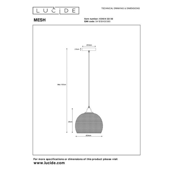 MESH Pendant E27 Ø22cm H 20cm Black