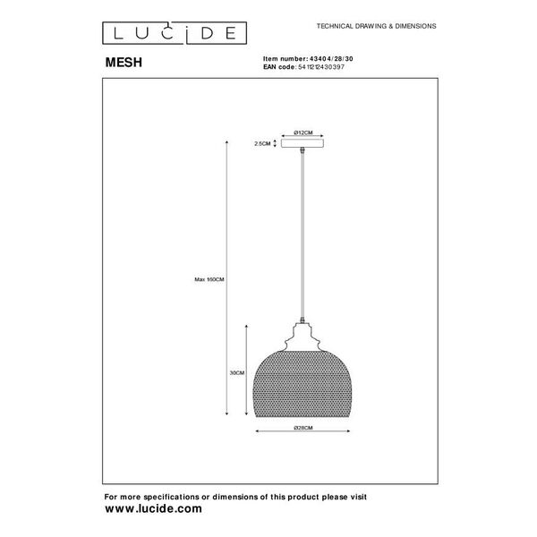 MESH Pendant E27 Ø28cm H 32cm Black