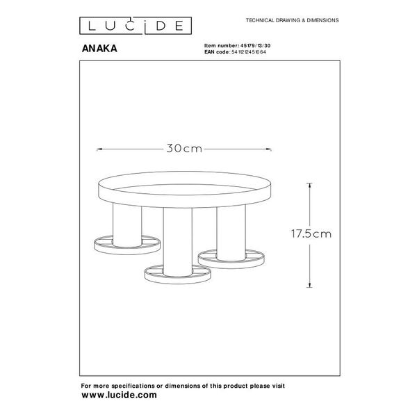 ANAKA Ceiling light 3x E27/60W Ø 30cm Black/Satin