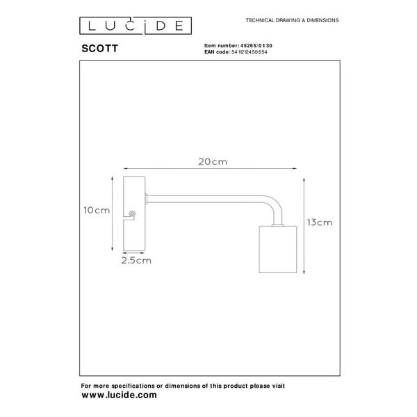 SCOTT Wall Light E27 L20  H12cm Black