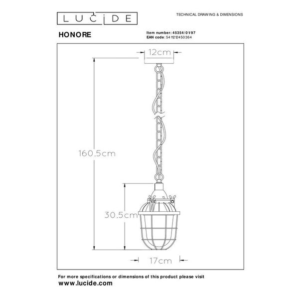 HONORE Pendant E27 Ø17cm Rusty