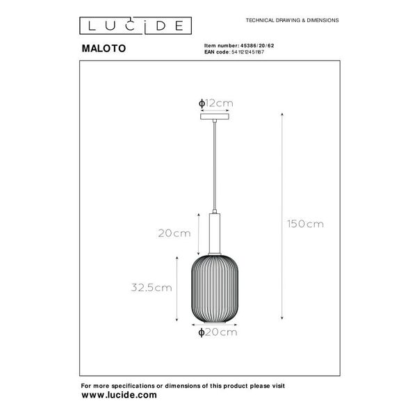 MALOTO Pendant Ø 20cm E27/40W Amber/Messing