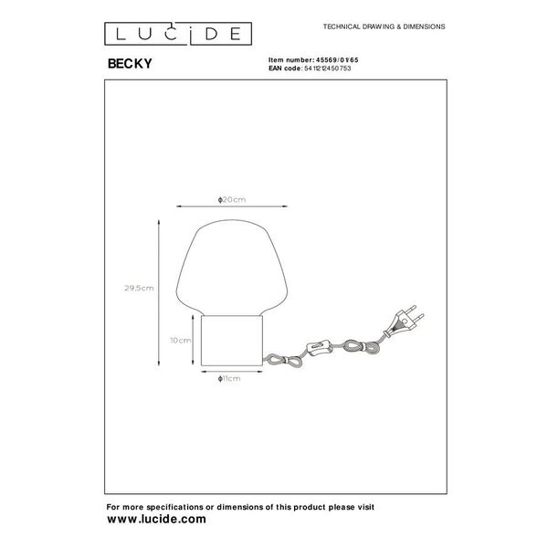 BECKY Table Lamp  E27/40W H30cm Smoke